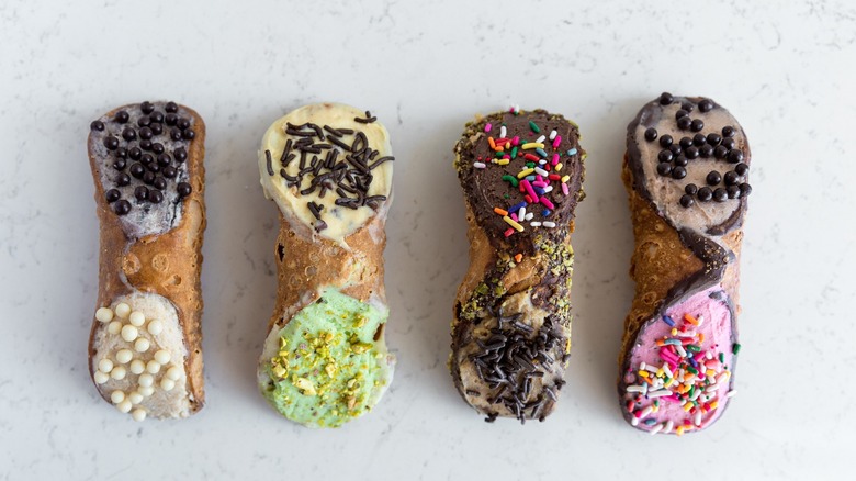 Cannoli with various toppings and fillings