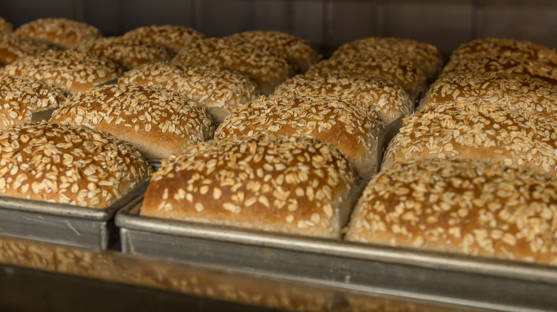 Honey and oat loaves in pan