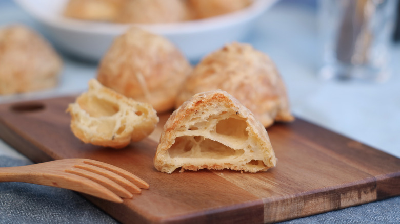 Gougères on a wooden board