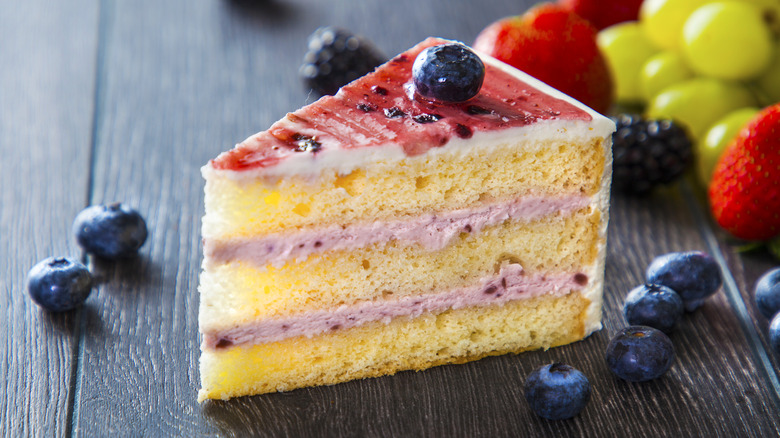 Slice of vanilla cake with fresh fruit