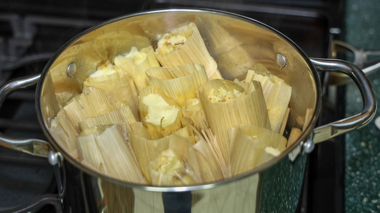 tamales inside pot