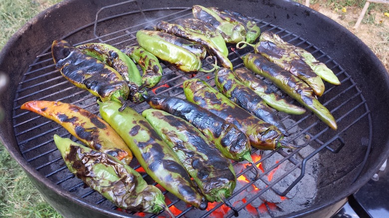 Hatch chiles on a grill