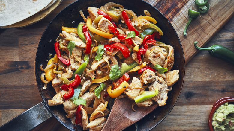 Pan filled with chicken fajita