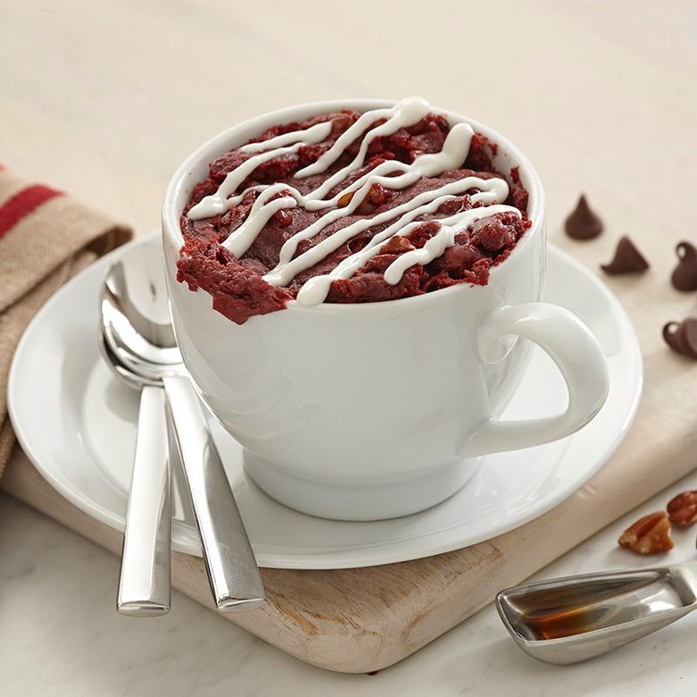 Red Velvet Mug Cake With Pecans and Cream Cheese Frosting