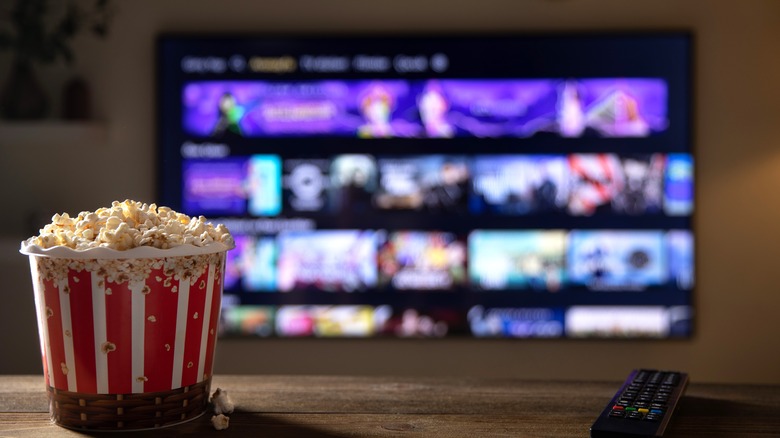 popcorn with tv in background