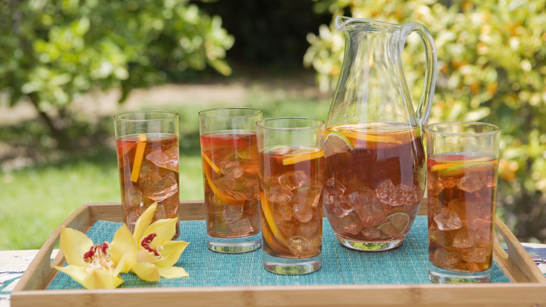 Jug of iced tea with glasses