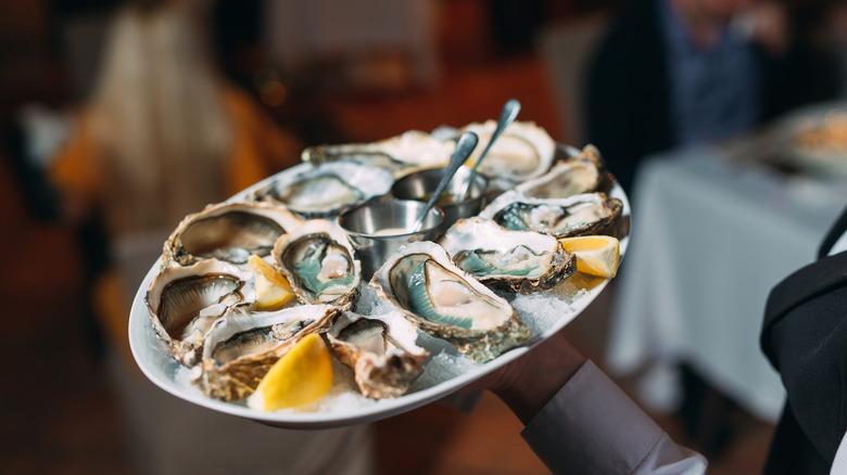 tray of raw oysters