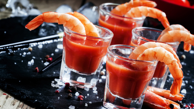 shrimp cocktail in lowball glasses