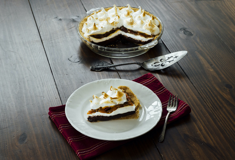 Chocolate Cream Pie with Praline Sauce