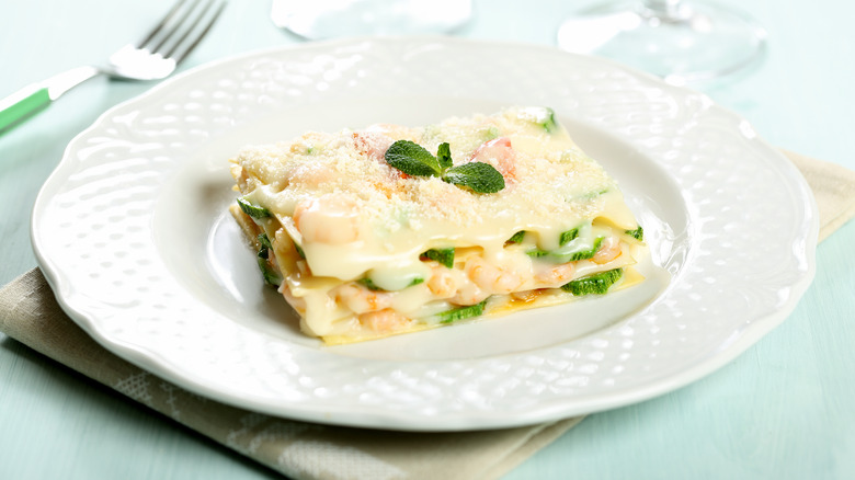 White lasagna with shrimp