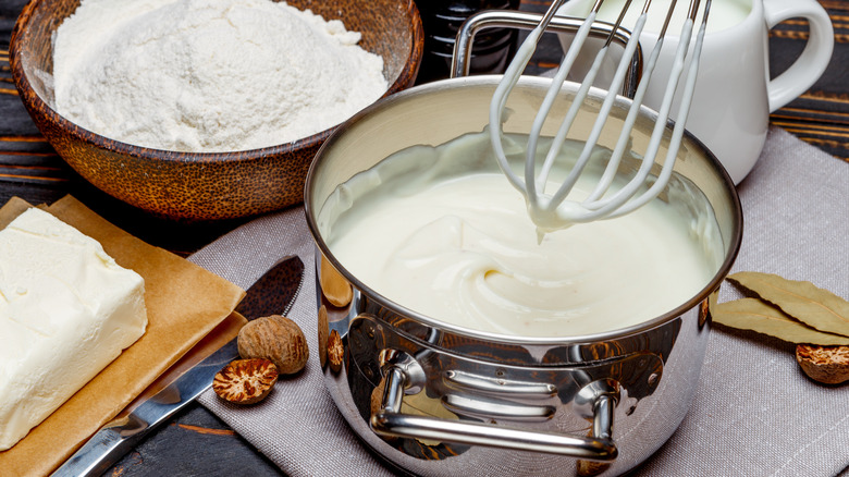 Making bechamel sauce in pan