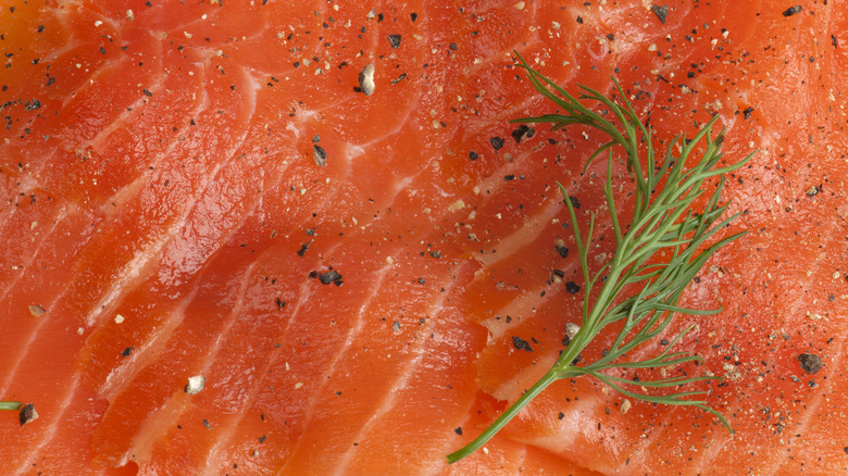 close up of smoked salmon with seasoning