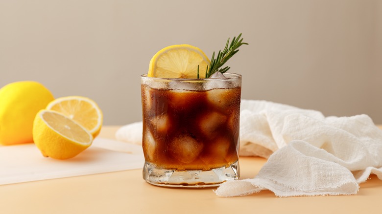 Iced coffee with lemon and rosemary