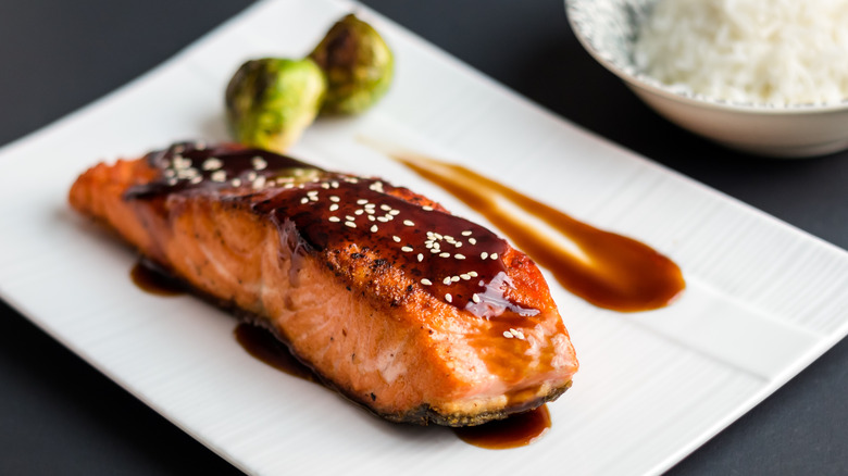 Plate of teriyaki salmon