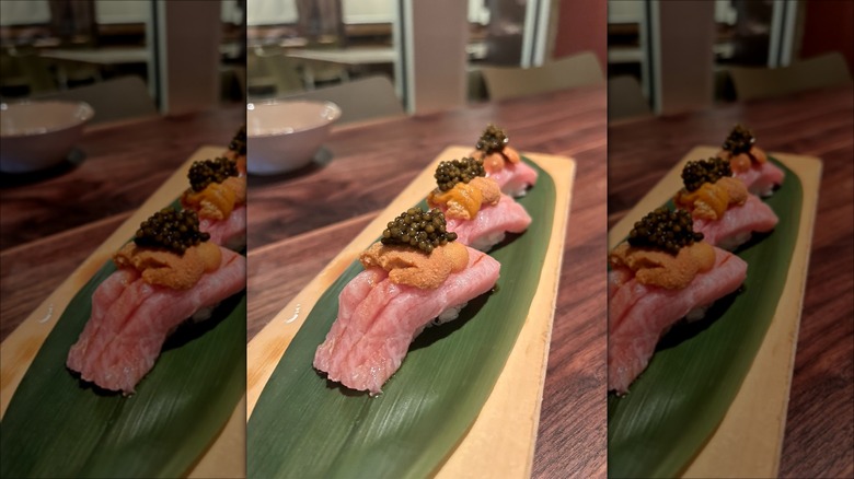 Trio of caviar-topped nigiri