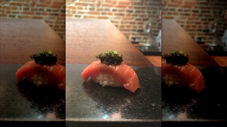 Nigiri topped with caviar