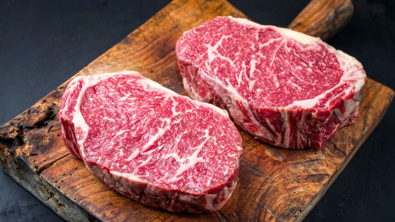 Raw Wagyu beef steak with marbling