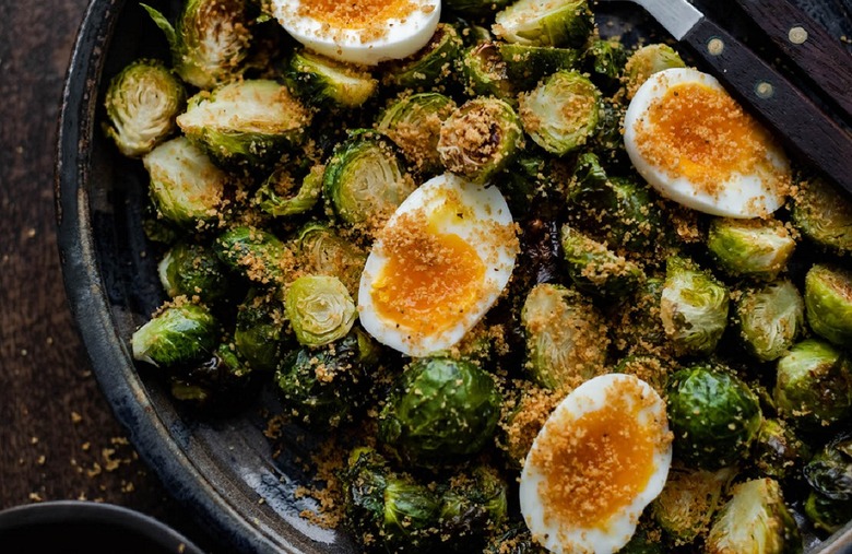 Roasted Brussels Sprouts with Jammy Eggs 