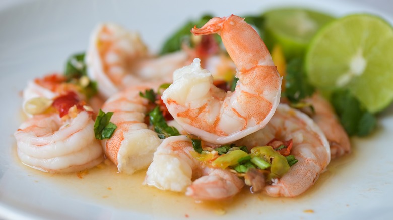 Plated shrimp with lime