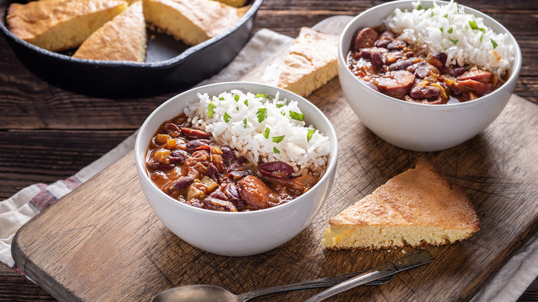 Red beans and rice dish in two bowls