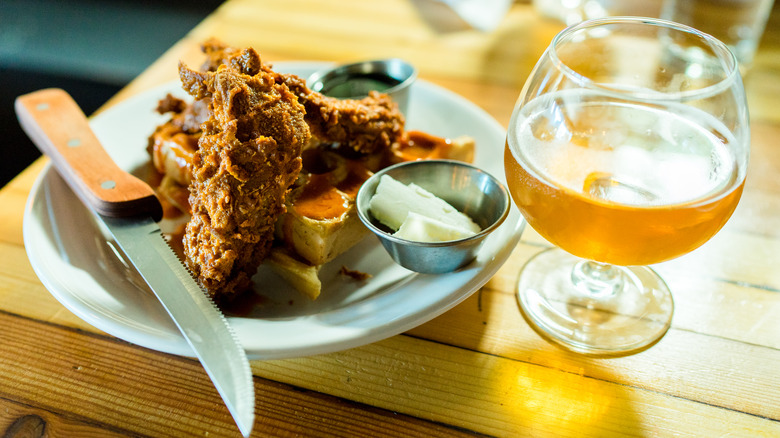 Chicken, waffles, and beer