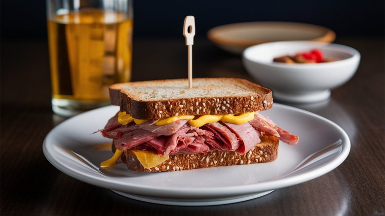 pastrami and mustard sandwich