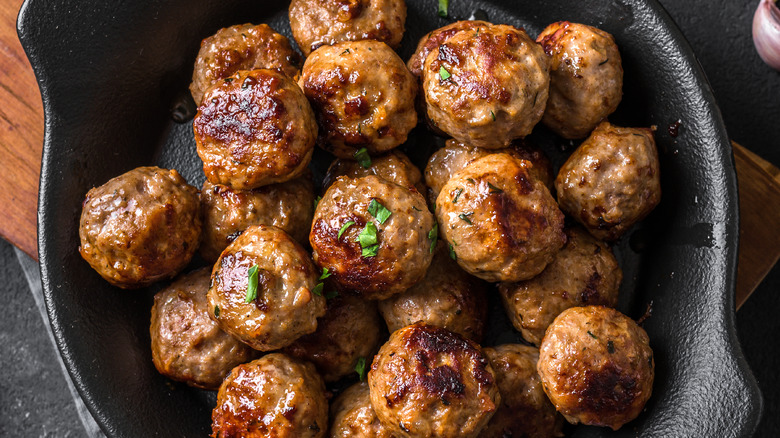 Meatballs in cast iron skillet