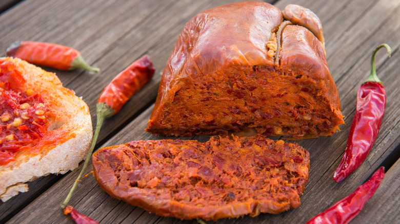 'Nduja on table with peppers