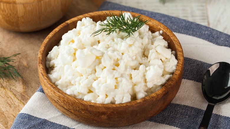 cottage cheese with dill garnish