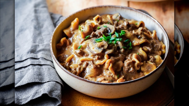 beef stroganoff in a bowl