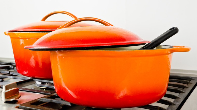 enamel pots on stove