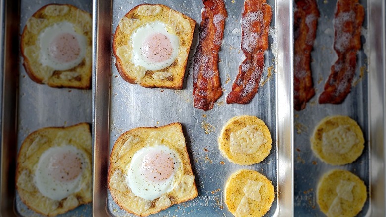 Eggs-in-a-hole on pan 