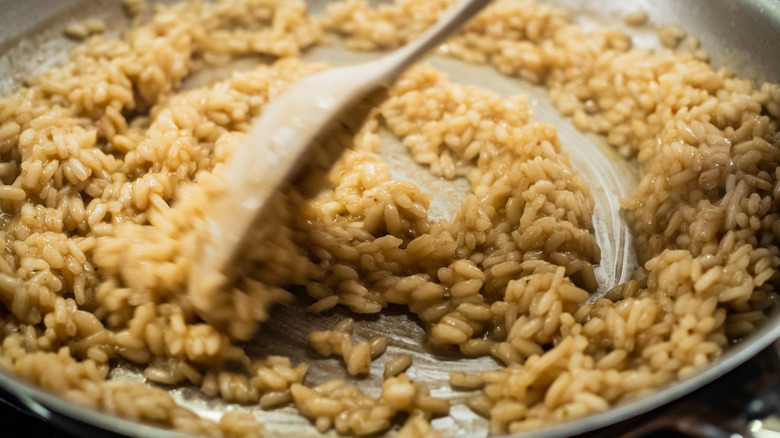 Close up of risotto in pan