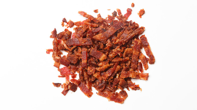 Bacon bits on white background