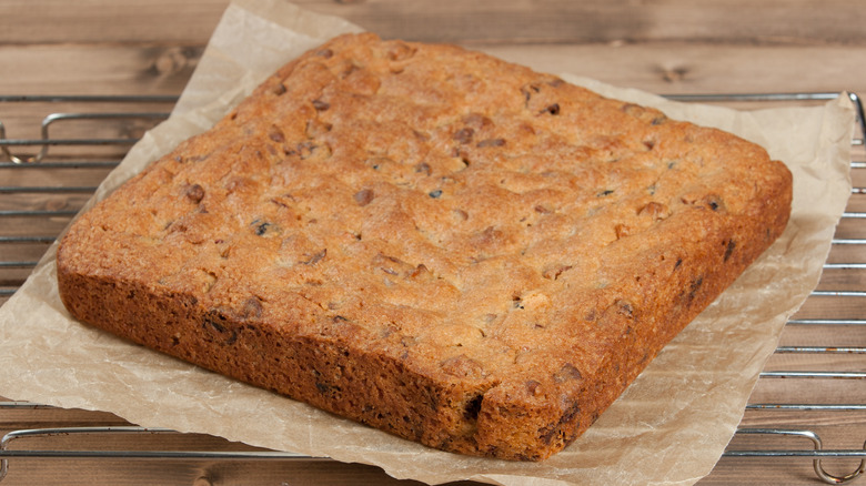 Blondie cookie bars on parchment paper