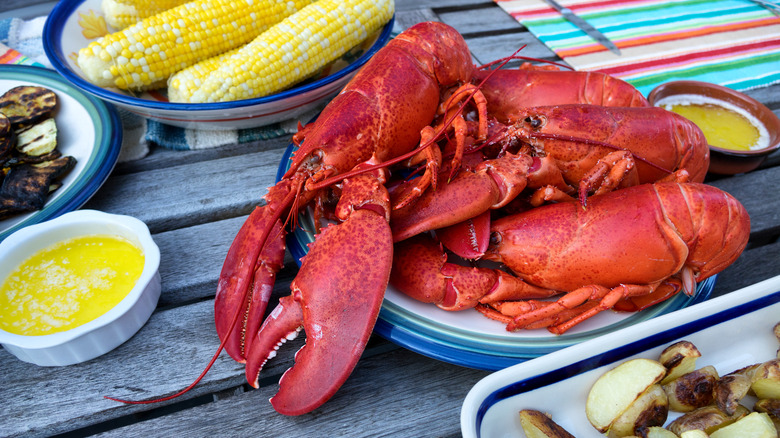 pile of lobsters on table