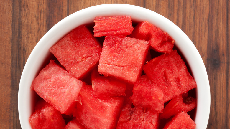 Bowl of diced watermelon