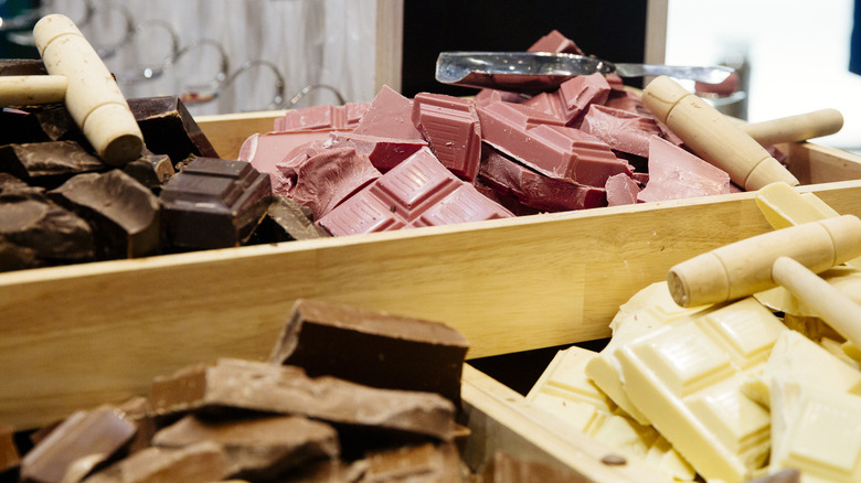 Various chocolate types in box