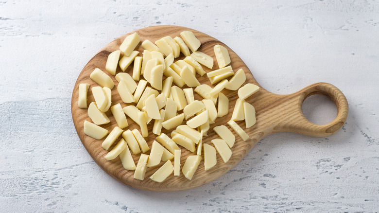 White chocolate on wooden board