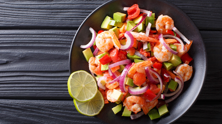 Birdseye of ceviche with avocado