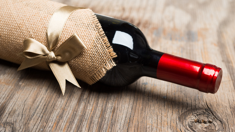 Wine bottle is gift wrap