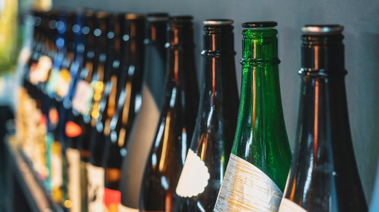 Row of sake bottles