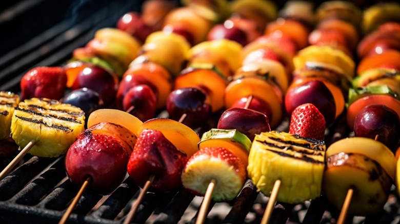 fruit skewers on grill