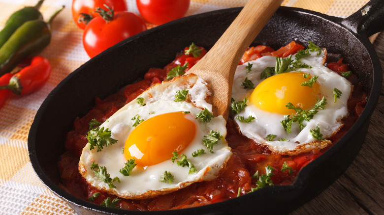 huevos rancheros in a skillet