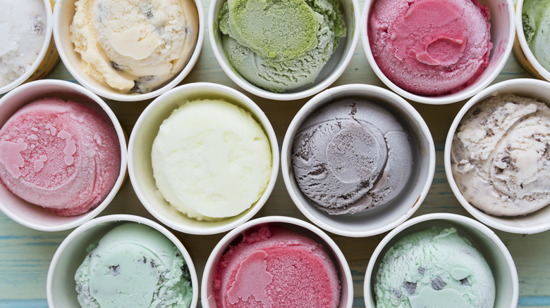 Various ice cream flavors in pints
