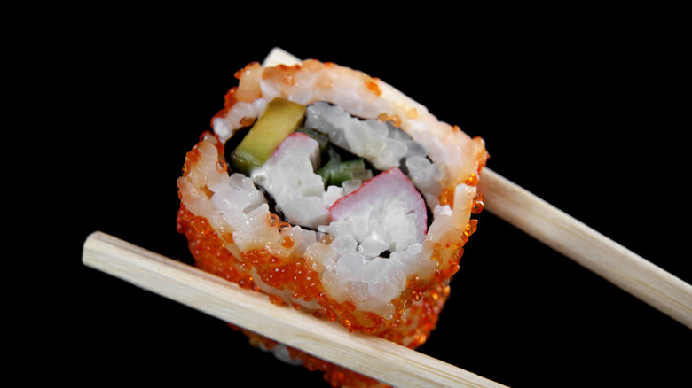 a California roll with imitation crab