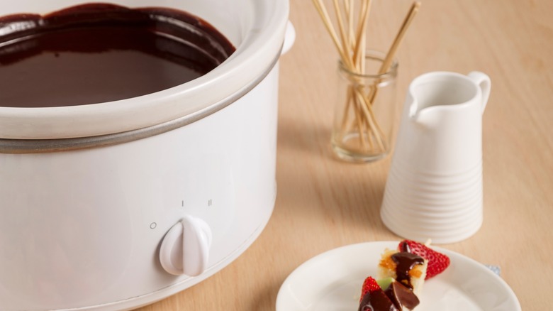 Chocolate fondue in slow cooker