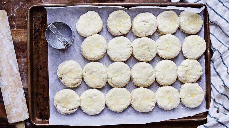 Buttermilk biscuits on baking sheet