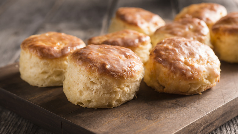 Southern biscuits on wooden board