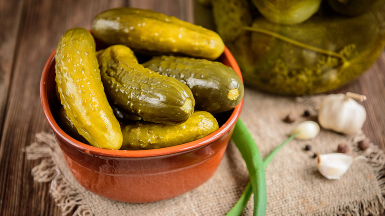 Bowl of homemade pickles 